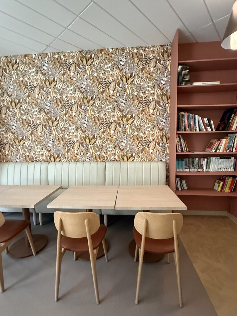 bibliotheque, banquette, bistrot, table, chaises